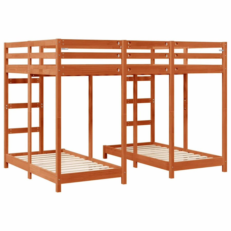 Drie-hoog Bunk Bed Frame Wasbruin 140 x 200 cm