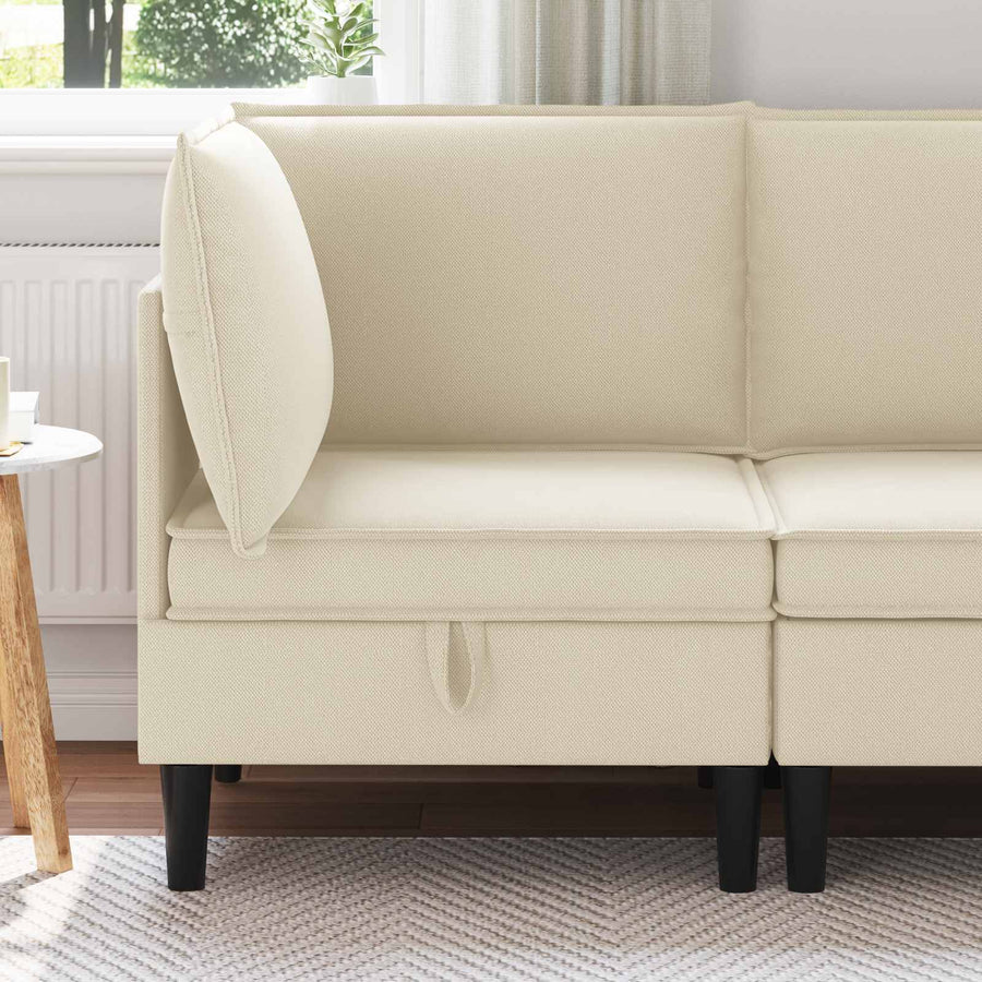 Hoeksofa met Opbergruimte Crèmekleurig Fluweel