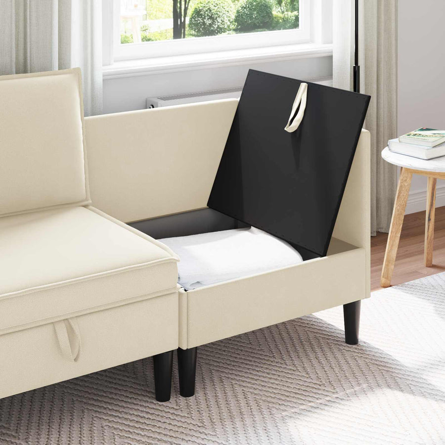 Hoeksofa met Opbergruimte Crèmekleurig Fluweel