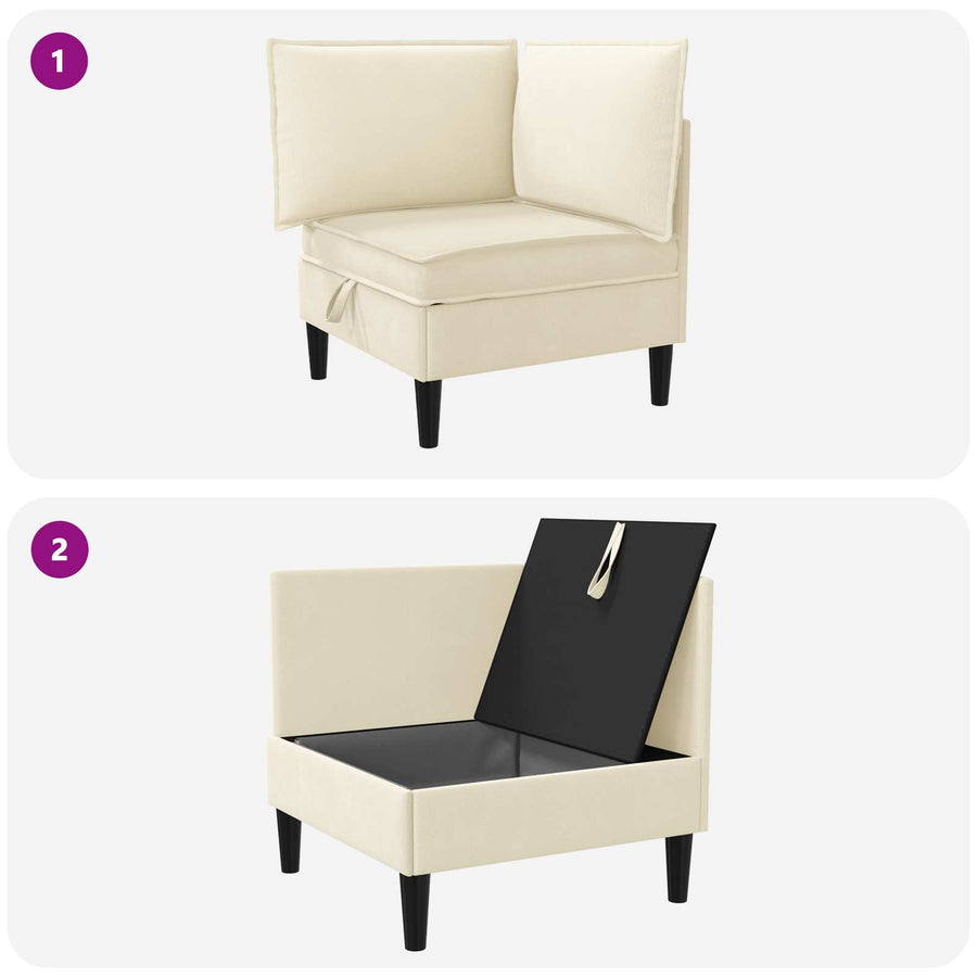 Hoeksofa met Opbergruimte Crèmekleurig Fluweel