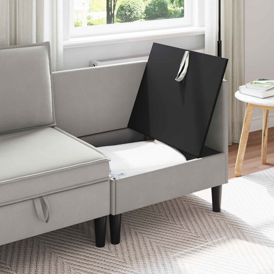 Hoeksofa met Opbergruimte Lichtgrijs Fluweel