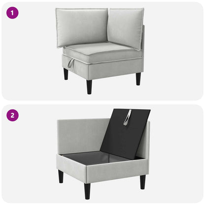 Hoeksofa met Opbergruimte Lichtgrijs Fluweel