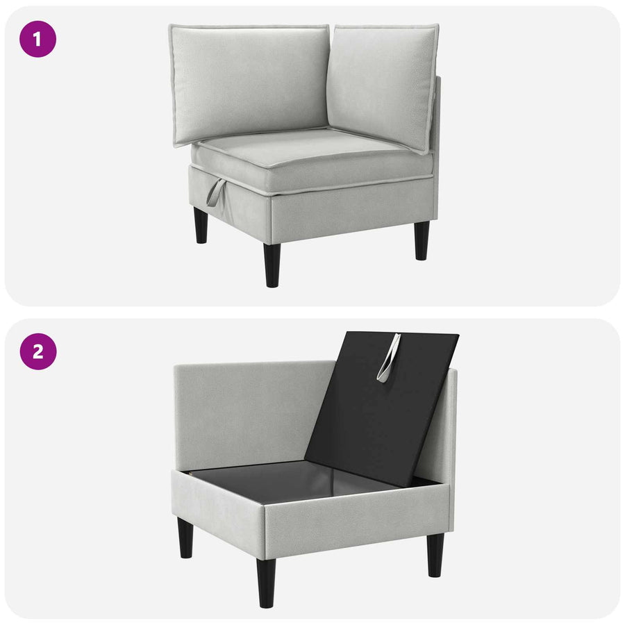 Hoeksofa met Opbergruimte Lichtgrijs Fluweel