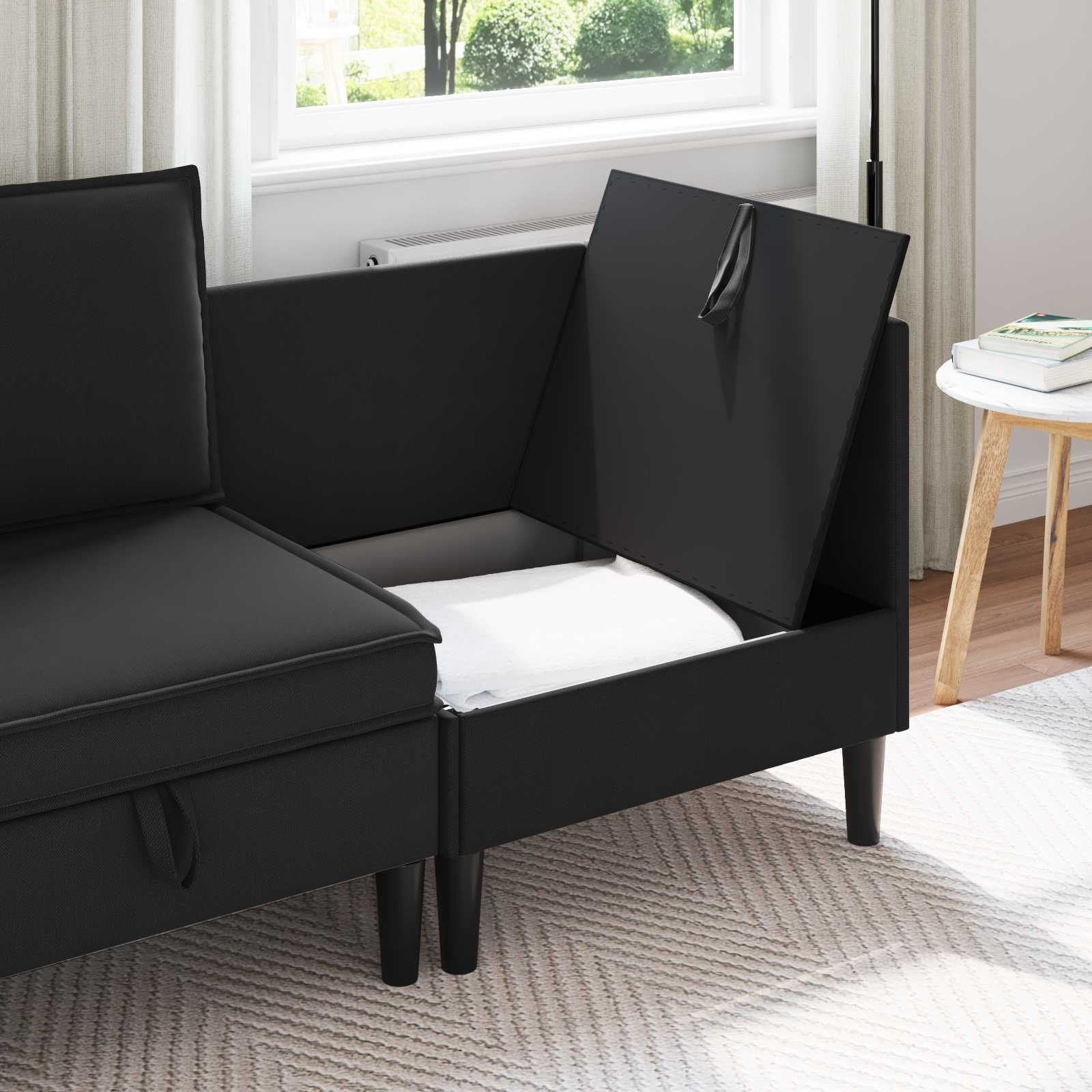Hoeksofa met Opbergruimte Zwart Fluweel