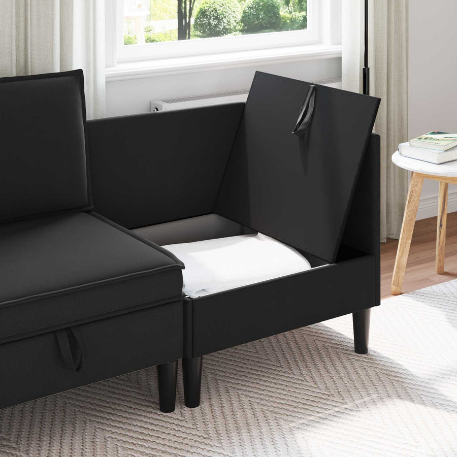 Hoeksofa met Opbergruimte Zwart Fluweel
