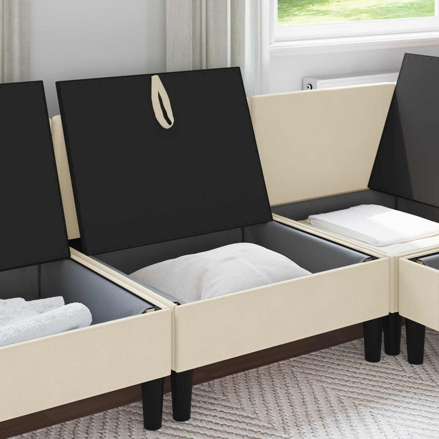 Middelse Sofa met Opbergruimte Crèmekleurig Fluweel