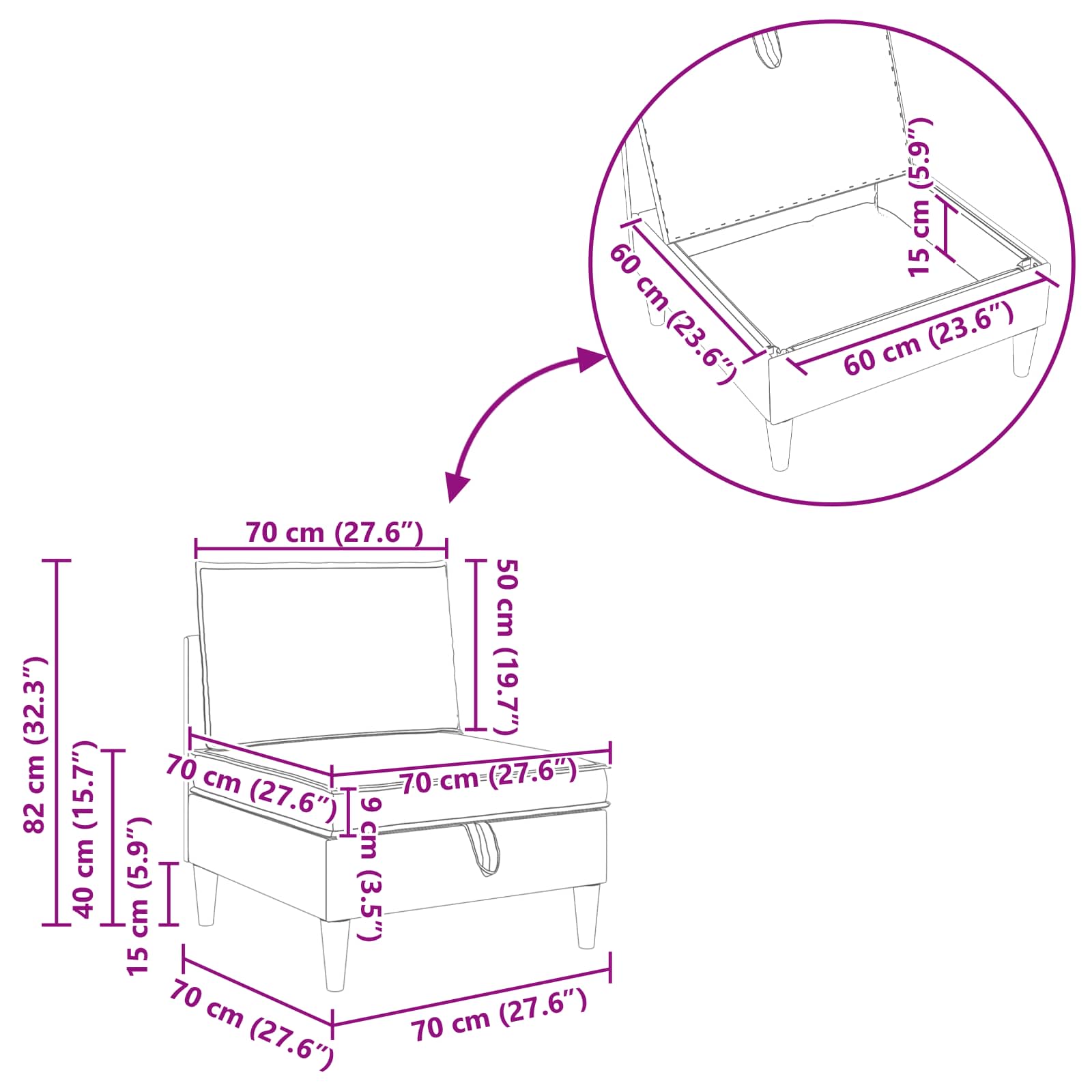 Middelse Sofa met Opbergruimte Crèmekleurig Fluweel