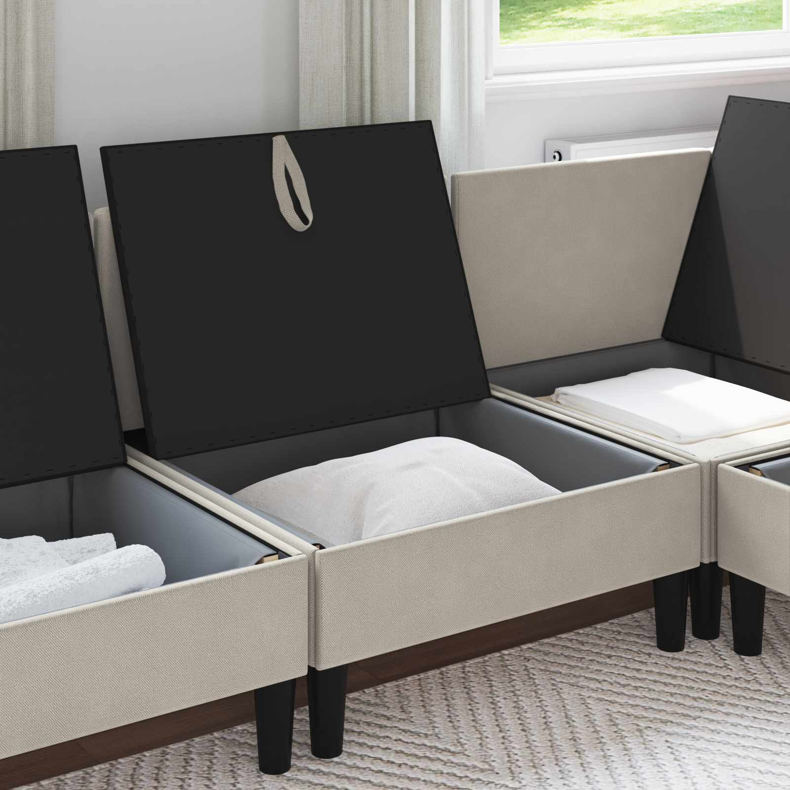 Middelse Sofa met Opbergruimte Havermout Fluweel