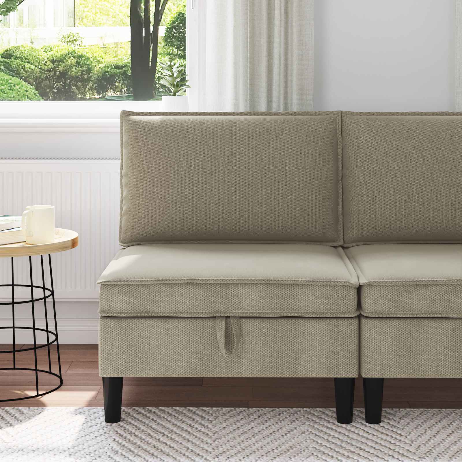 Middelse Sofa met Opbergruimte Zand Fluweel
