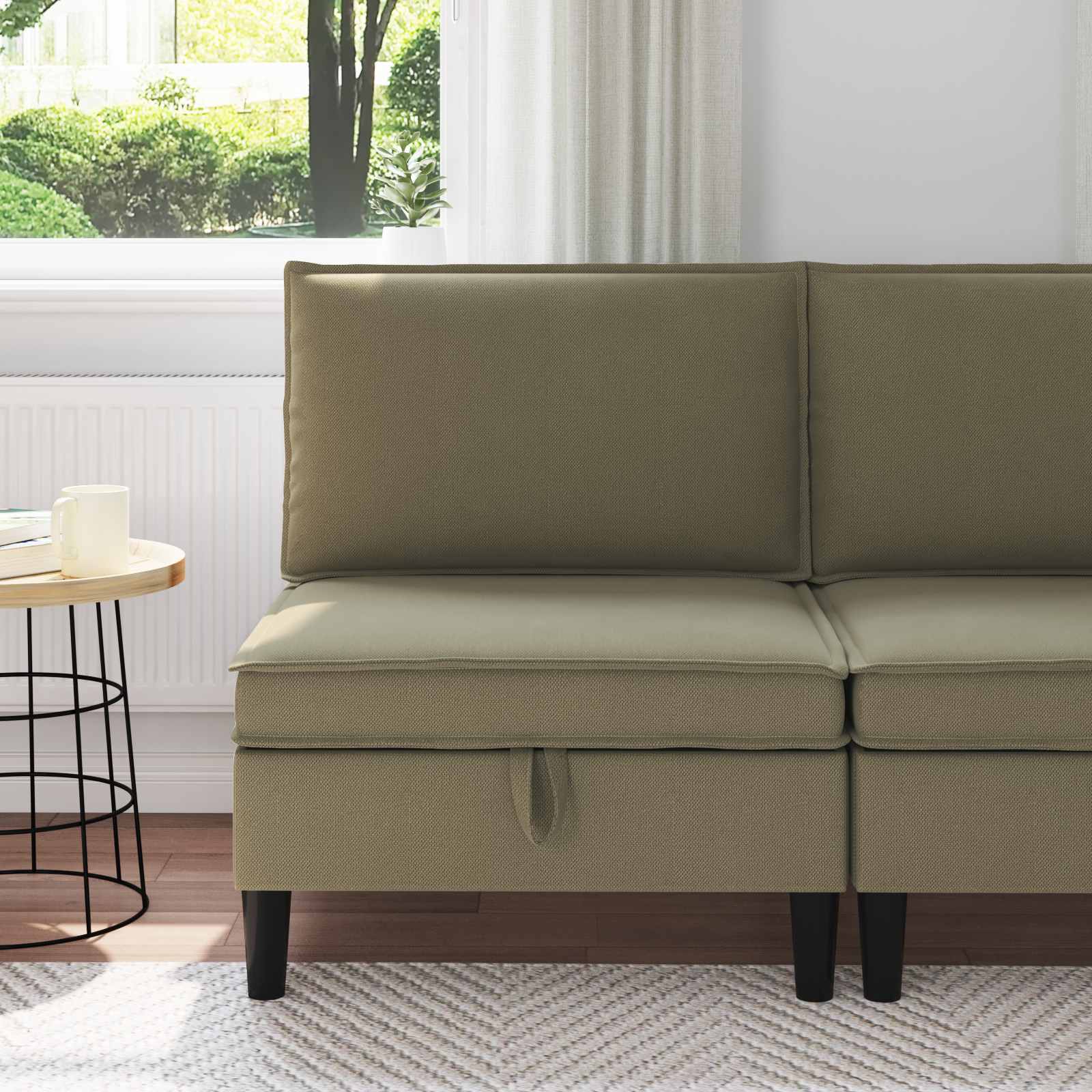Middelse Sofa met Opbergruimte Kaki Fluweel