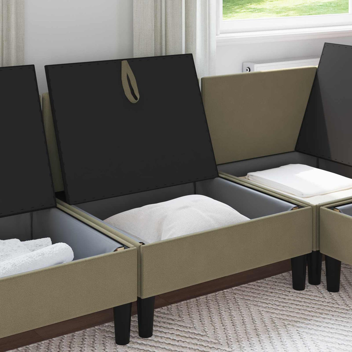 Middelse Sofa met Opbergruimte Kaki Fluweel