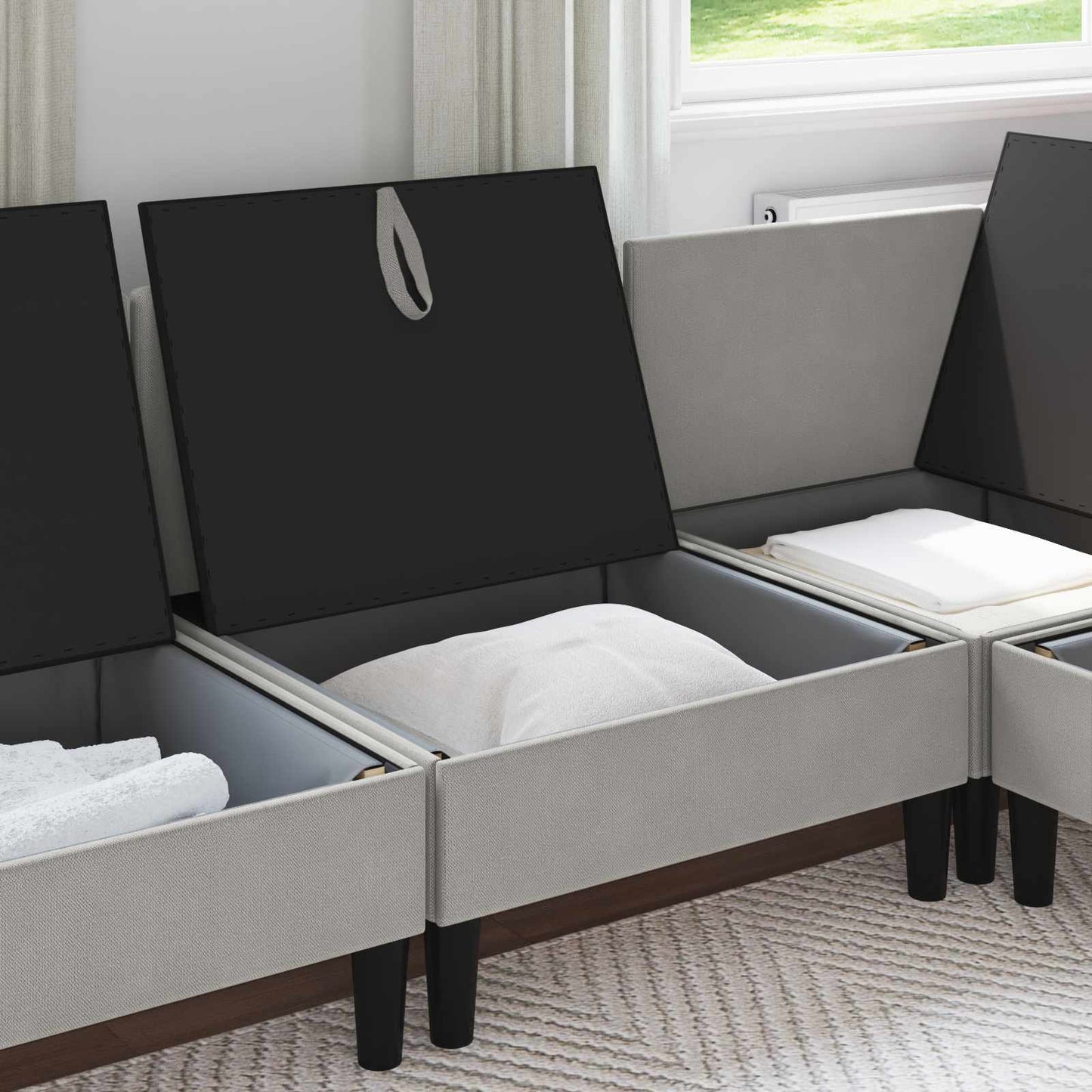 Middelse Sofa met Opbergruimte Lichtgrijs Fluweel
