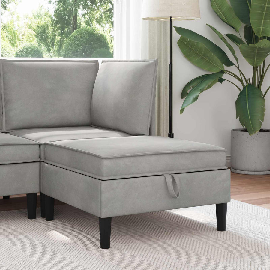 Sofa Kruk met Opslag Lichtgrijs Fluweel