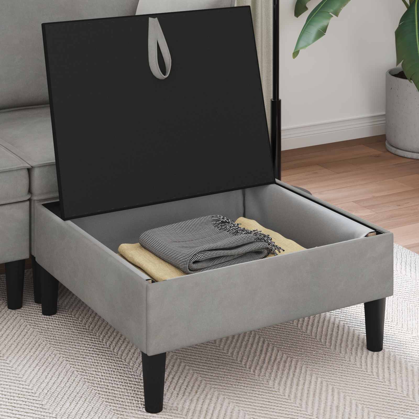 Sofa Kruk met Opslag Lichtgrijs Fluweel