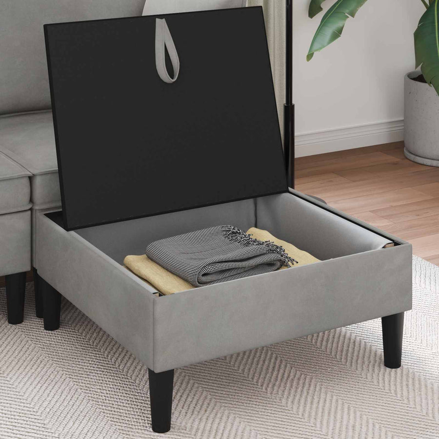Sofa Kruk met Opslag Lichtgrijs Fluweel