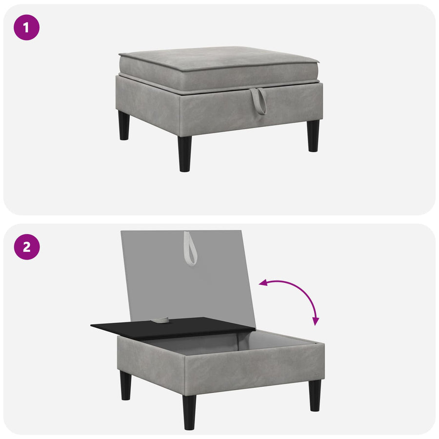 Sofa Kruk met Opslag Lichtgrijs Fluweel