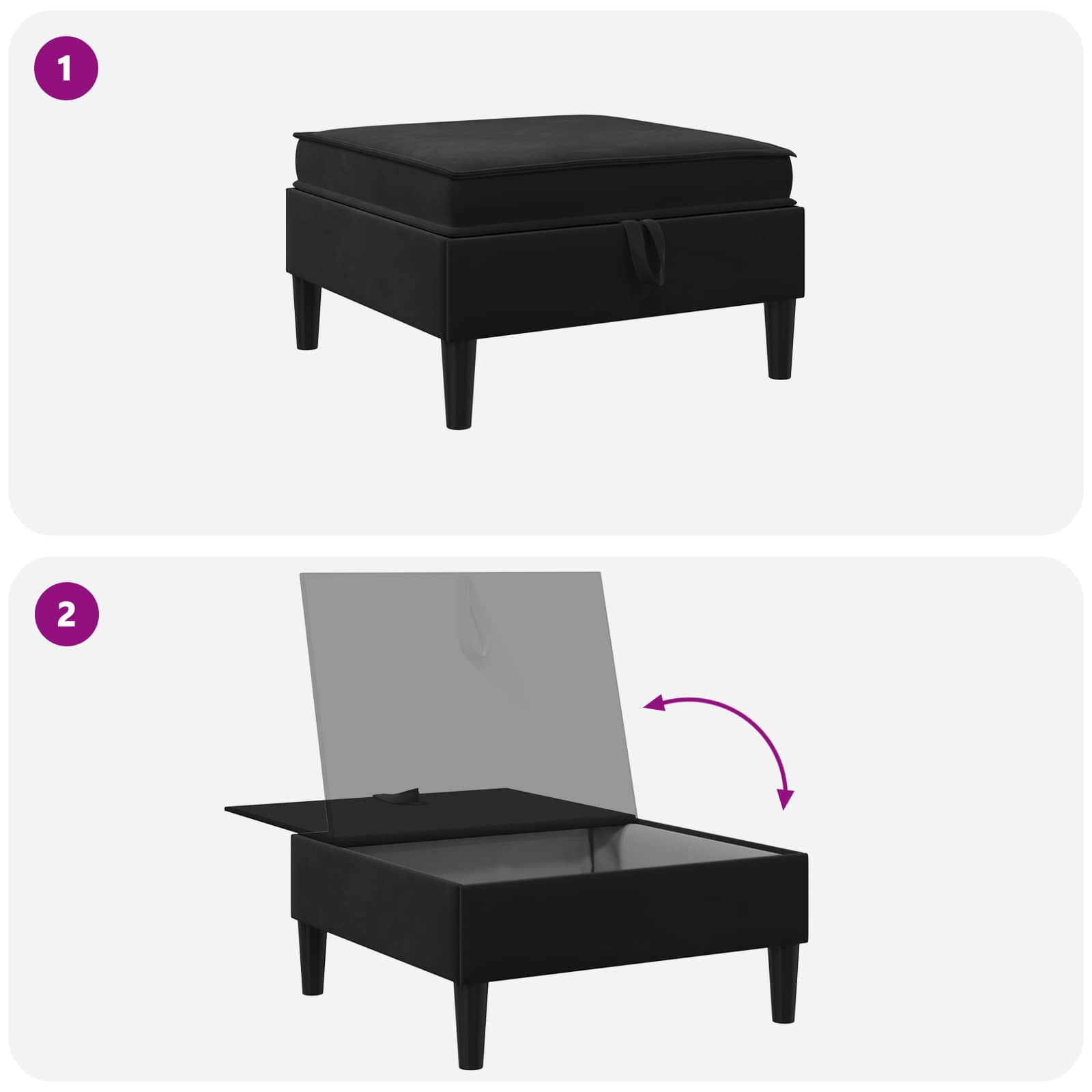 Sofa Kruk met Opslag Zwart Fluweel