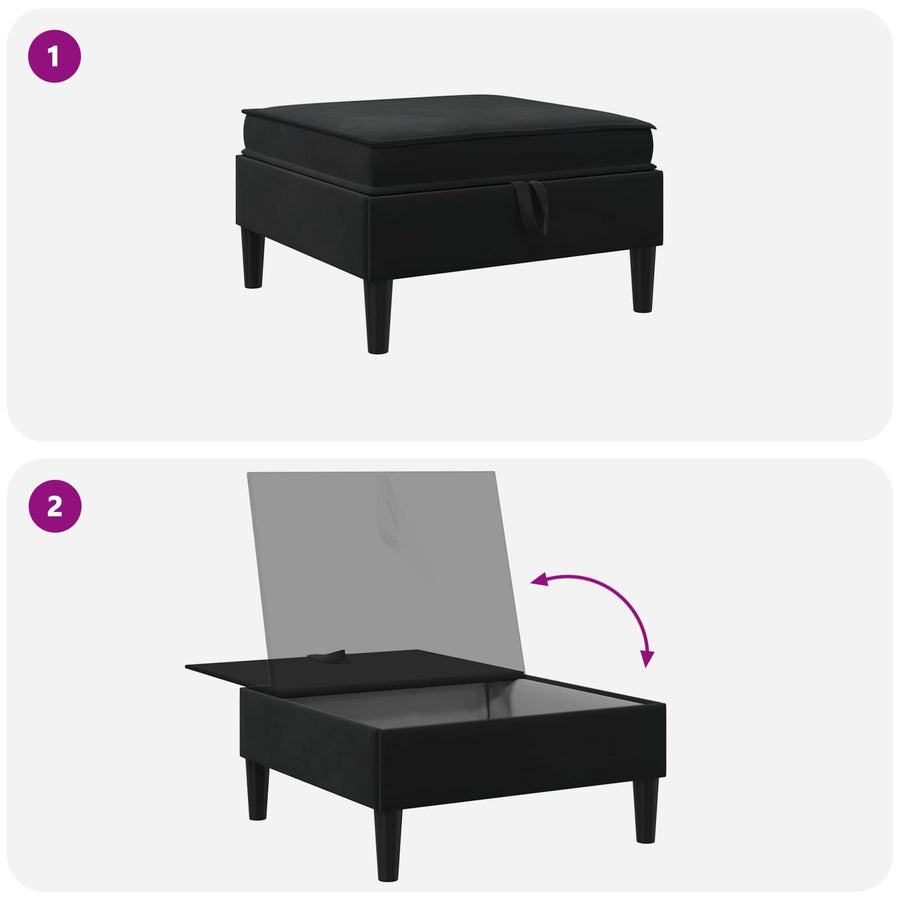 Sofa Kruk met Opslag Zwart Fluweel