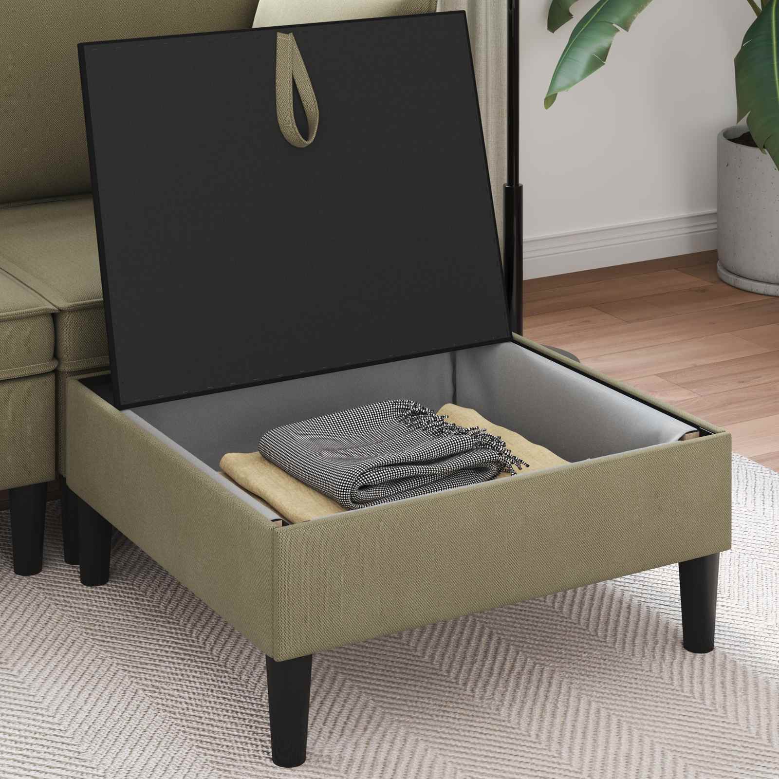 Sofa Kruk met Opslag Kaki Fluweel