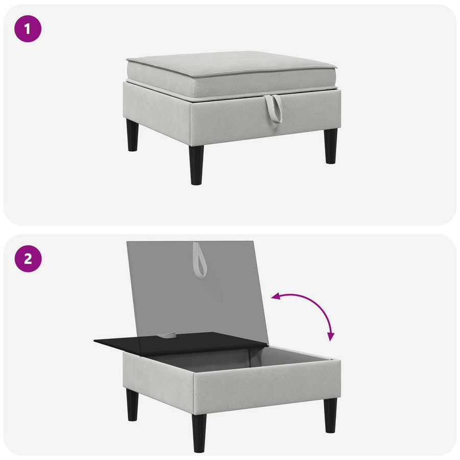 Sofa Kruk met Opslag Lichtgrijs Fluweel
