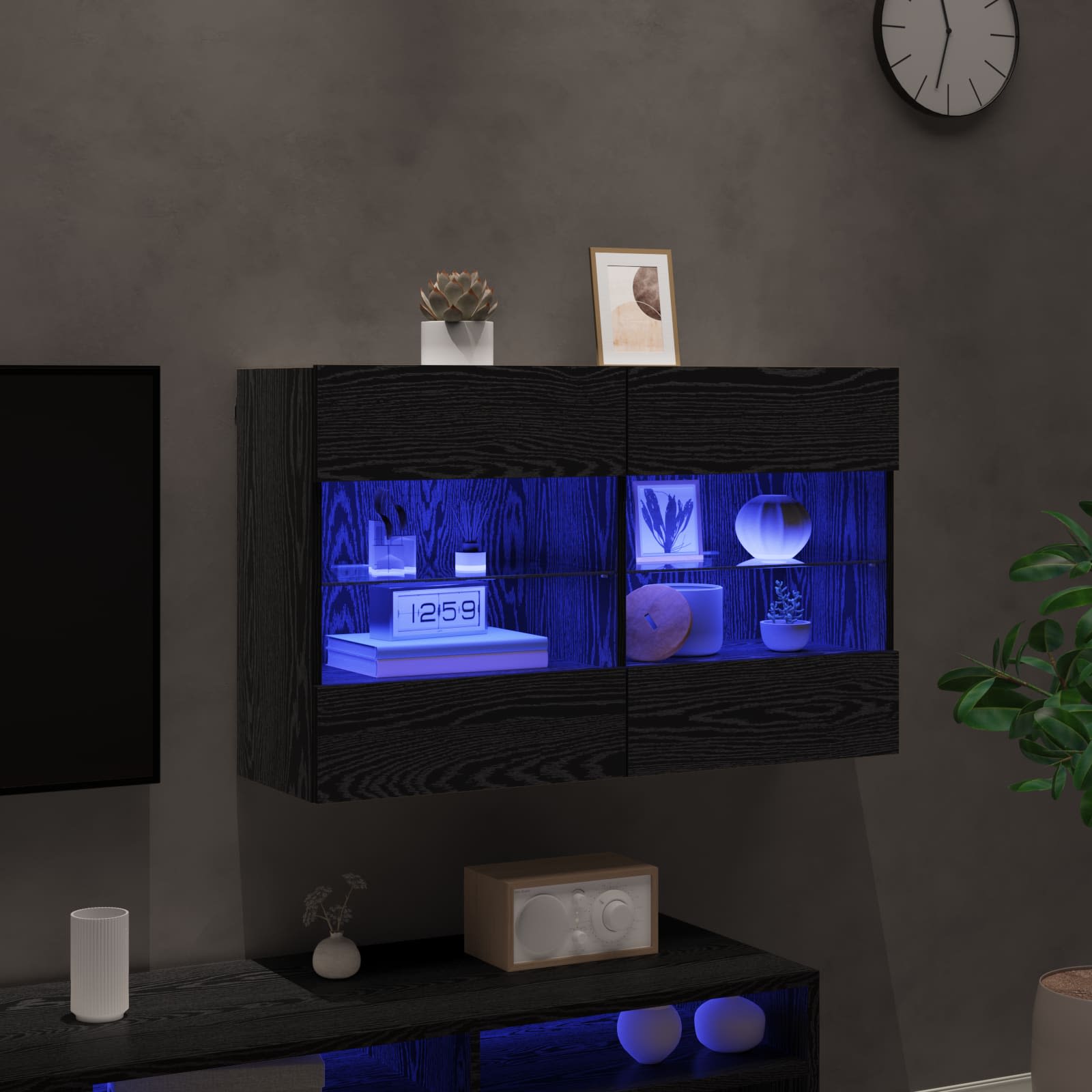TV-wandkast Zwart Eiken 98,5 x 30 x 60,5 cm Bewerkt hout