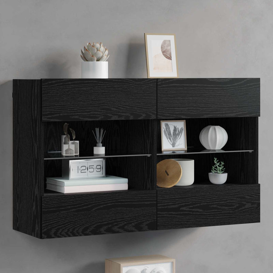 TV-wandkast Zwart Eiken 98,5 x 30 x 60,5 cm Bewerkt hout