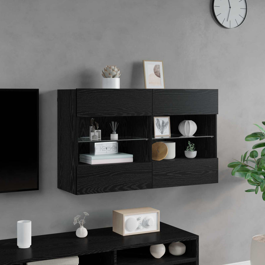 TV-wandkast Zwart Eiken 98,5 x 30 x 60,5 cm Bewerkt hout