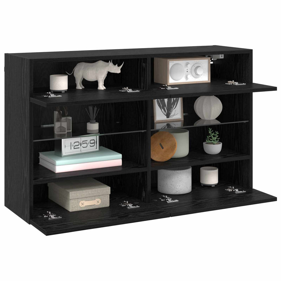 TV-wandkast Zwart Eiken 98,5 x 30 x 60,5 cm Bewerkt hout