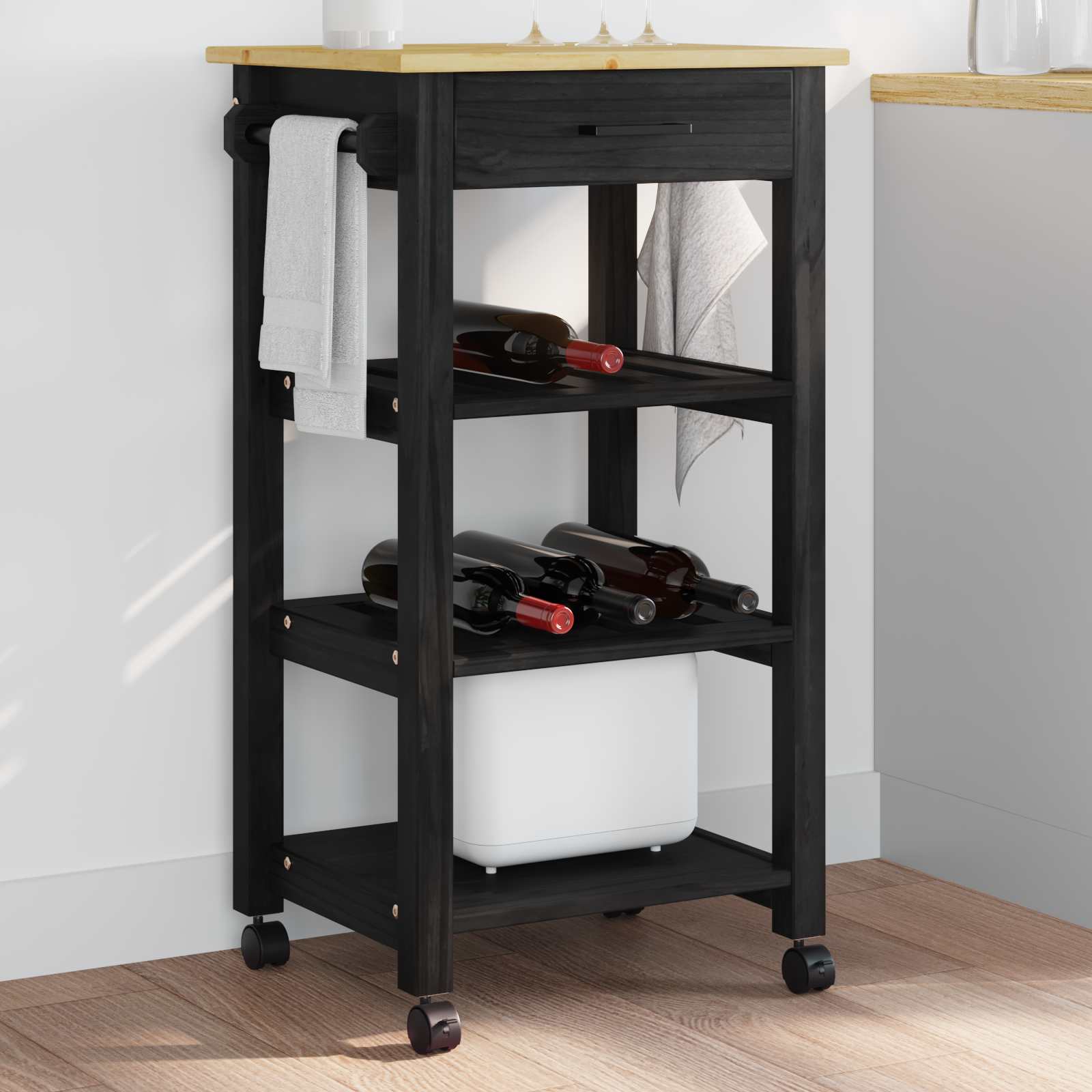 Keuken Trolley Effen 88,5 X 40 X 48 Cm 48 x 40 x 90 cm Zwart