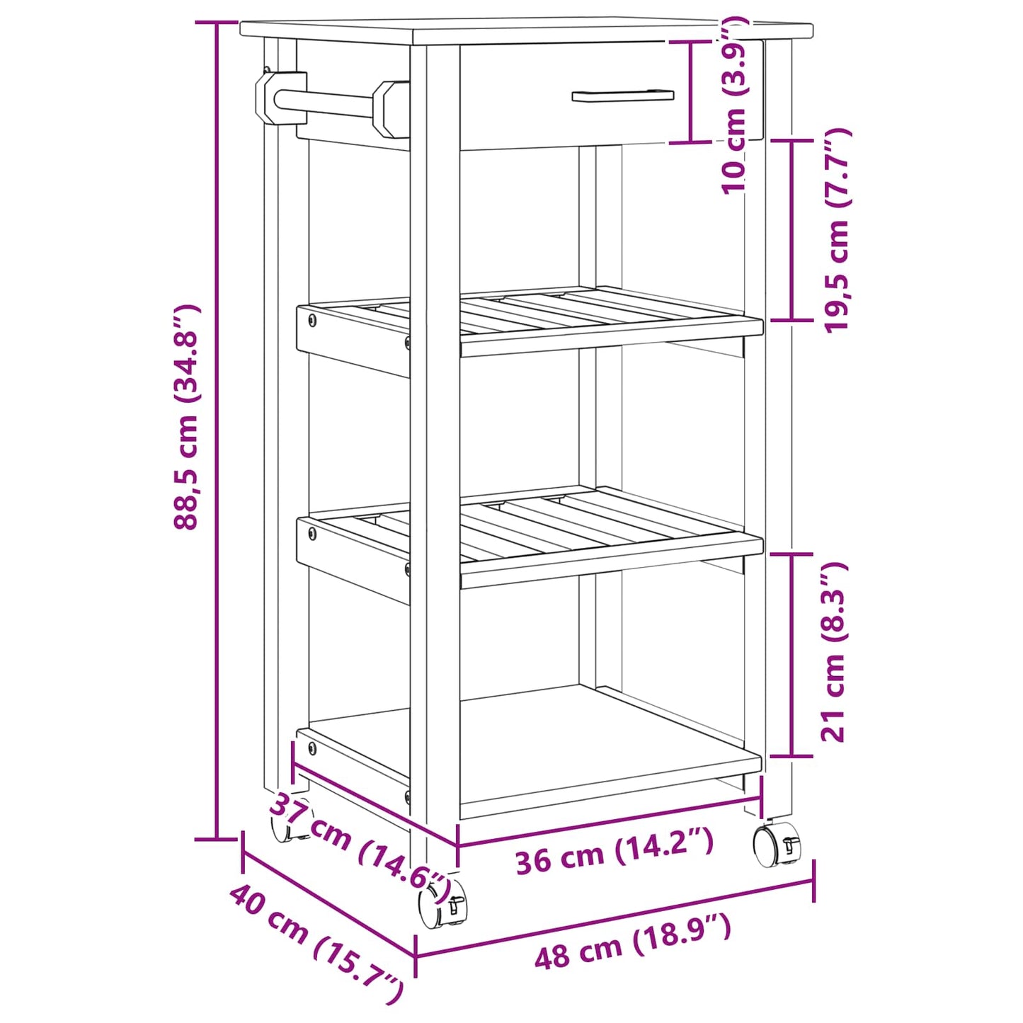 Keuken Trolley Effen 88,5 X 40 X 48 Cm 48 x 40 x 90 cm Zwart