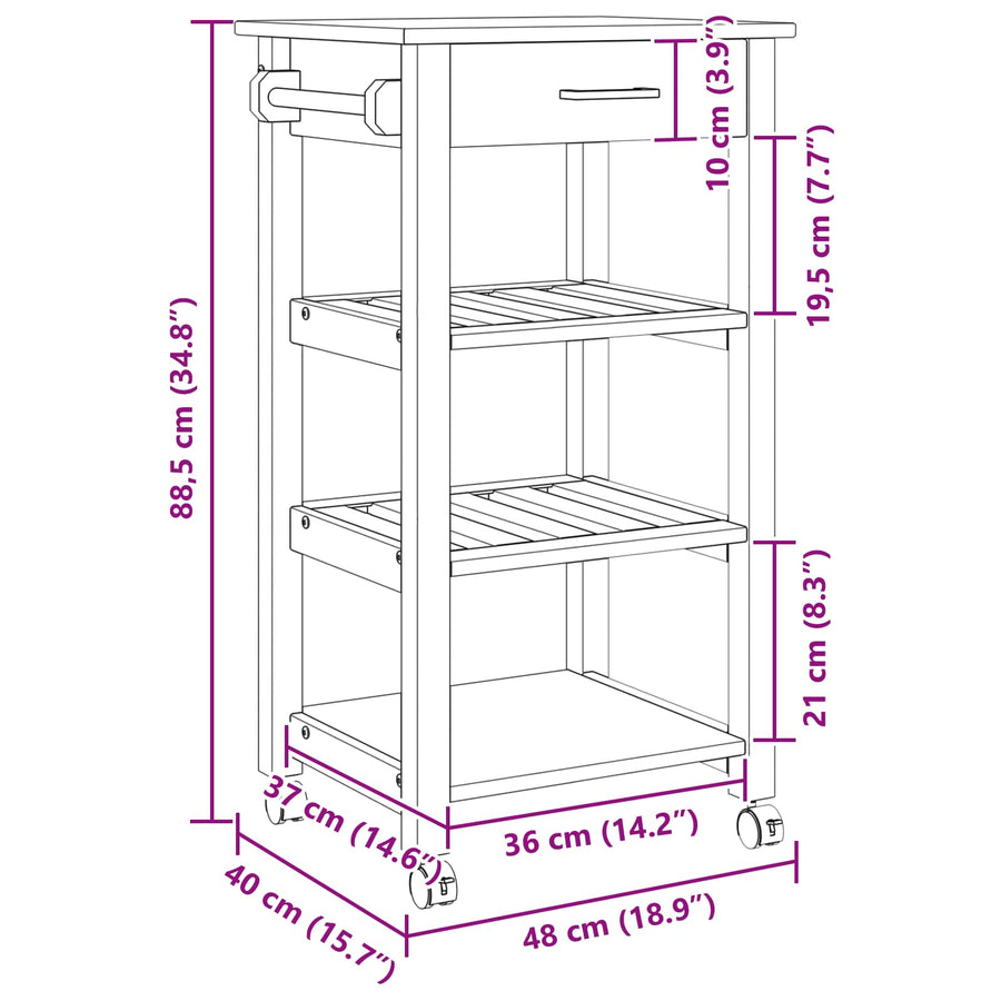Keuken Trolley Effen 88,5 X 40 X 48 Cm 48 x 40 x 90 cm Zwart