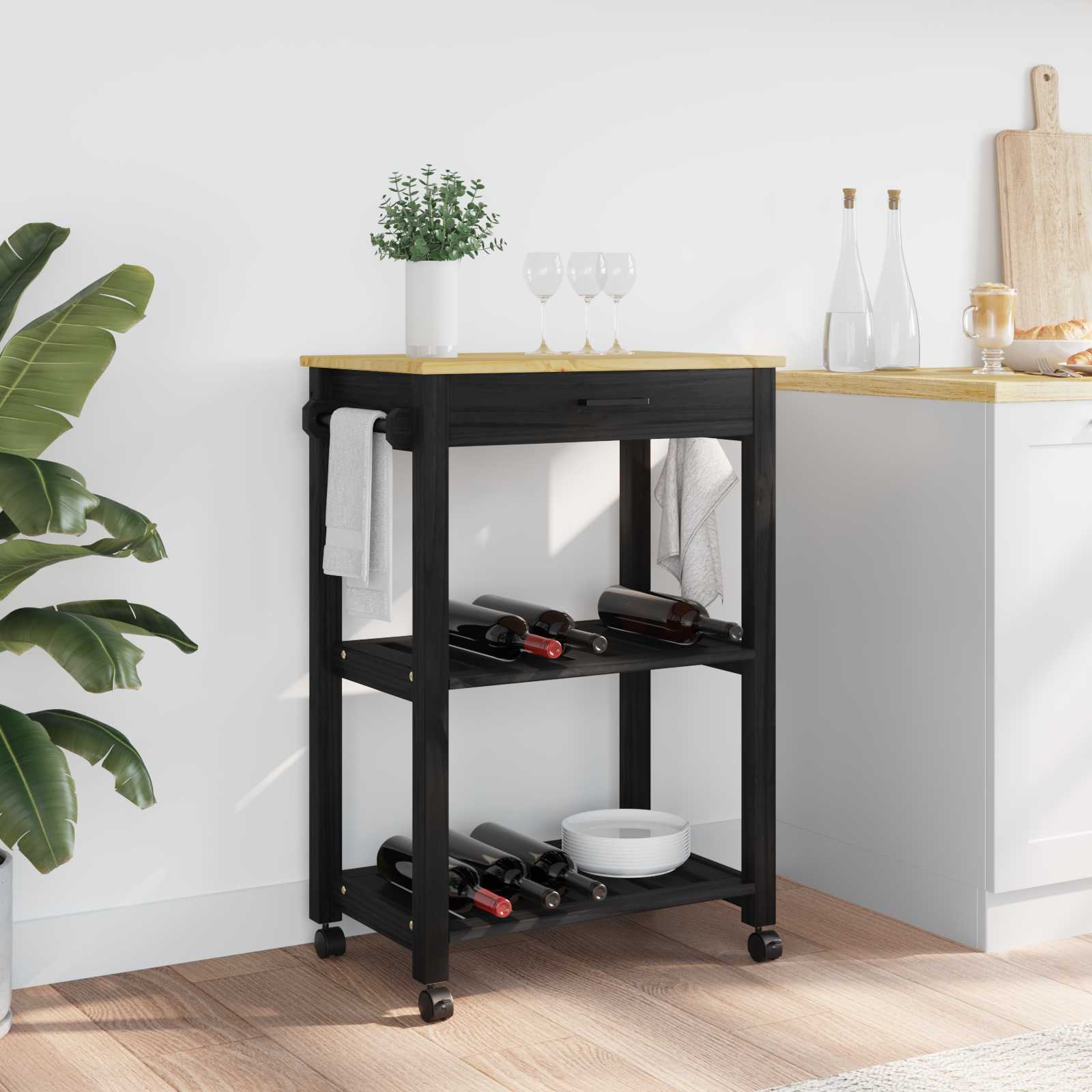 Keuken Trolley Effen 88,5 X 40 X 84 Cm 60 x 40 x 90 cm Zwart