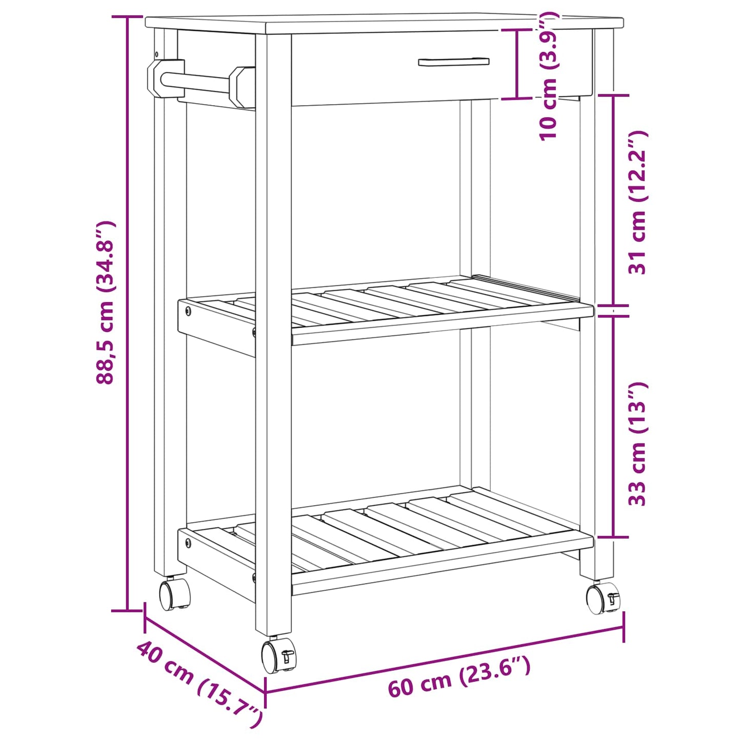 Keuken Trolley Effen 88,5 X 40 X 84 Cm 60 x 40 x 90 cm Zwart