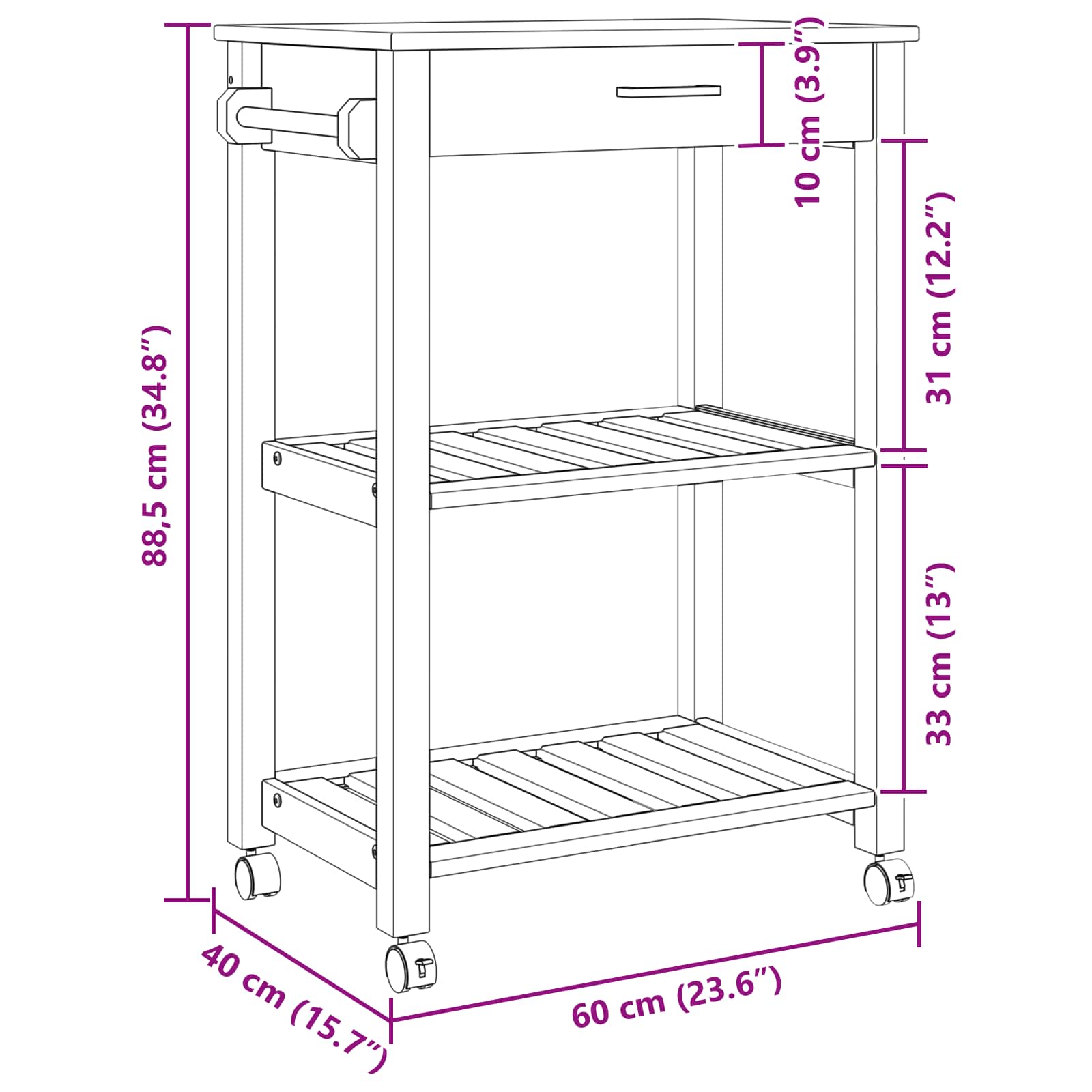 Keuken Trolley Effen 88,5 X 40 X 84 Cm 60 x 40 x 90 cm Zwart