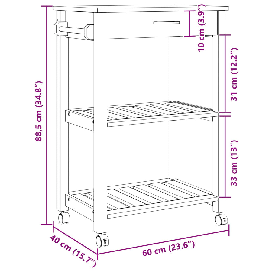 Keuken Trolley Effen 88,5 X 40 X 84 Cm 60 x 40 x 90 cm Zwart