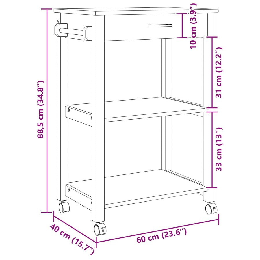 Keuken Trolley Effen 88,5 X 40 X 60 Cm 60 x 40 x 90 cm Zwart