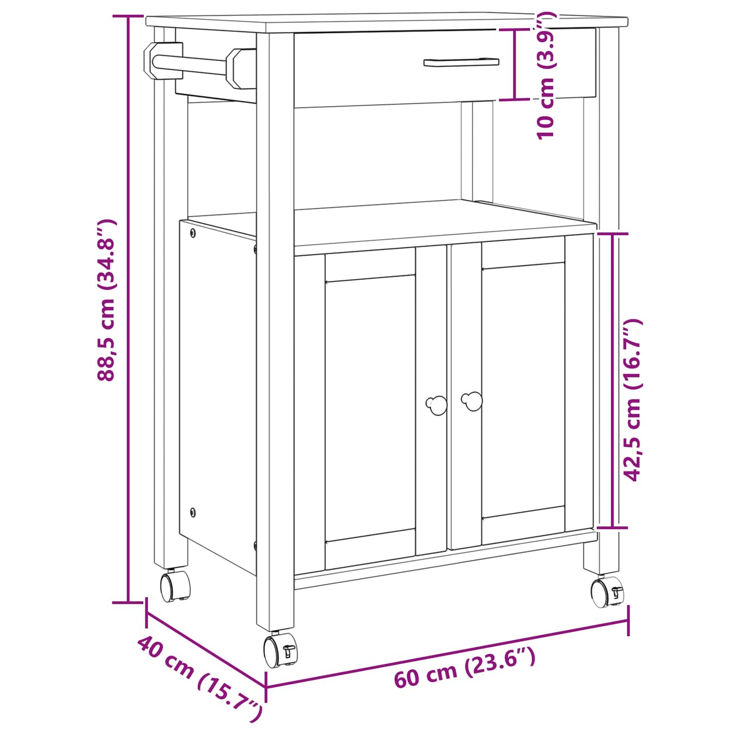 Keuken Trolley Effen 88,5 X 40 X 60 Cm 60 x 40 x 90 cm Zwart