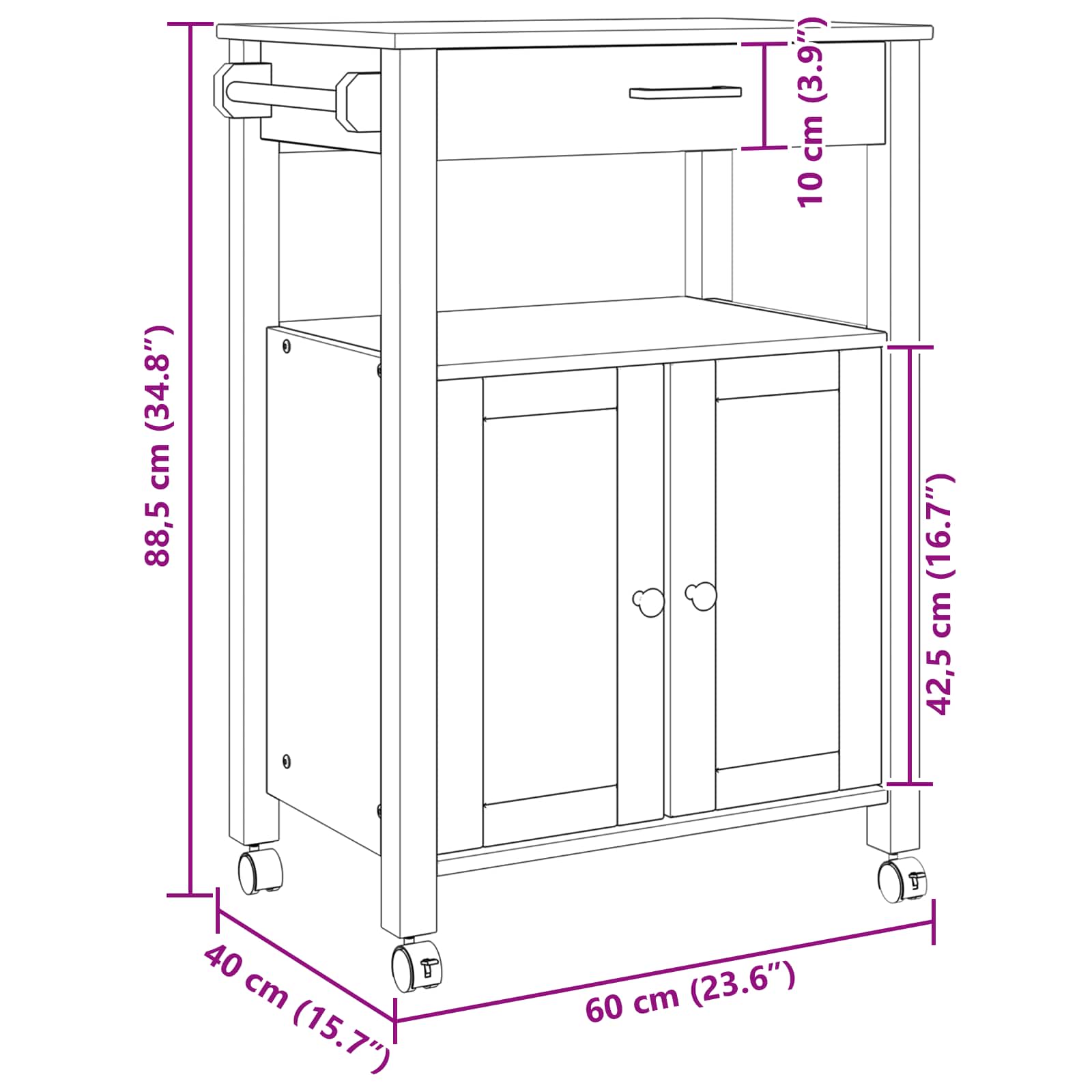 Keuken Trolley Effen 88,5 X 40 X 60 Cm 60 x 40 x 90 cm Zwart