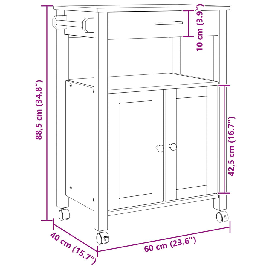 Keuken Trolley Effen 88,5 X 40 X 60 Cm 60 x 40 x 90 cm Zwart