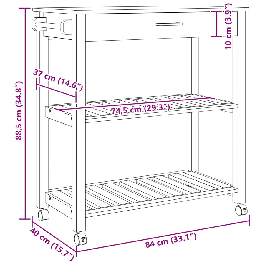 Keuken Trolley Effen 88,5 X 40 X 84 Cm 84 x 40 x 90 cm Zwart