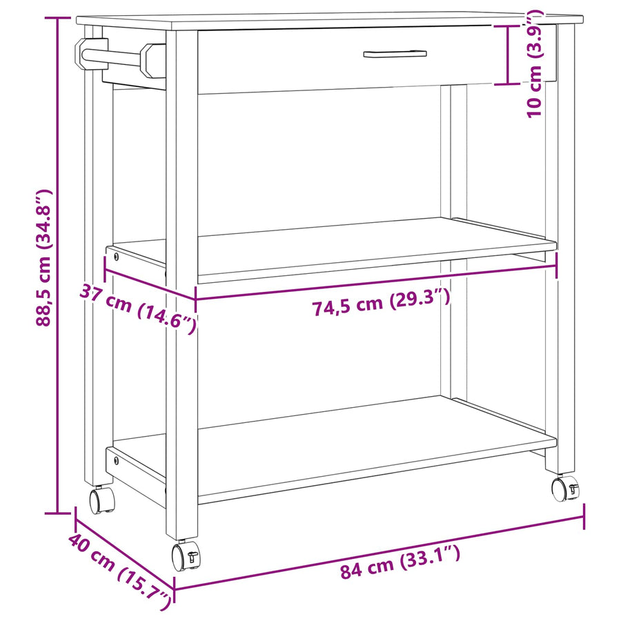 Keuken Trolley Effen 88,5 X 40 X 48 Cm 84 x 40 x 90 cm Zwart