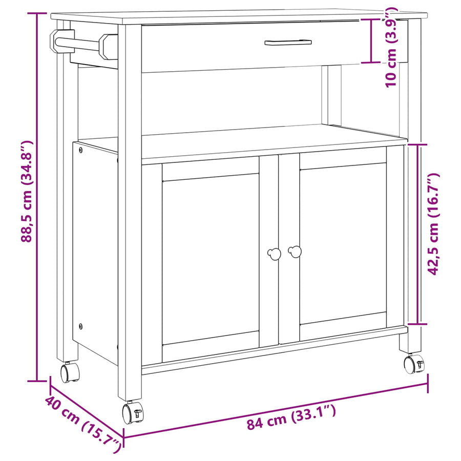 Keuken Trolley Effen 88,5 X 40 X 48 Cm 84 x 40 x 90 cm Zwart