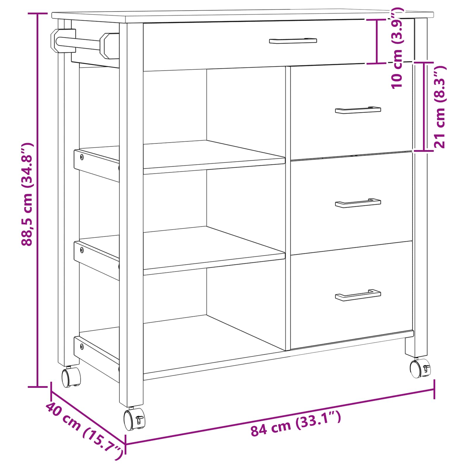 Keuken Trolley Zwart