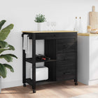 Kitchen Trolley MONZA Black 84 x 40 x 88.5 cm Solid Spruce Wood