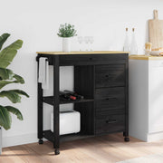 Keukentrolley 84x40x88.5 cm zwart massief vurenhout