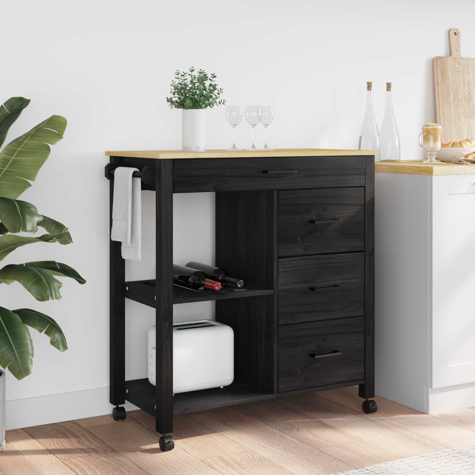 Keuken Trolley Effen Zwart