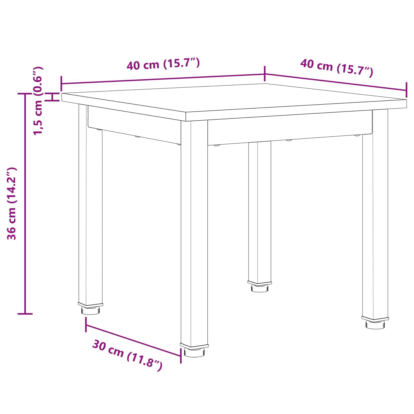 Salontafel Wit 40 x 40 x 36 cm Massief grenenhout