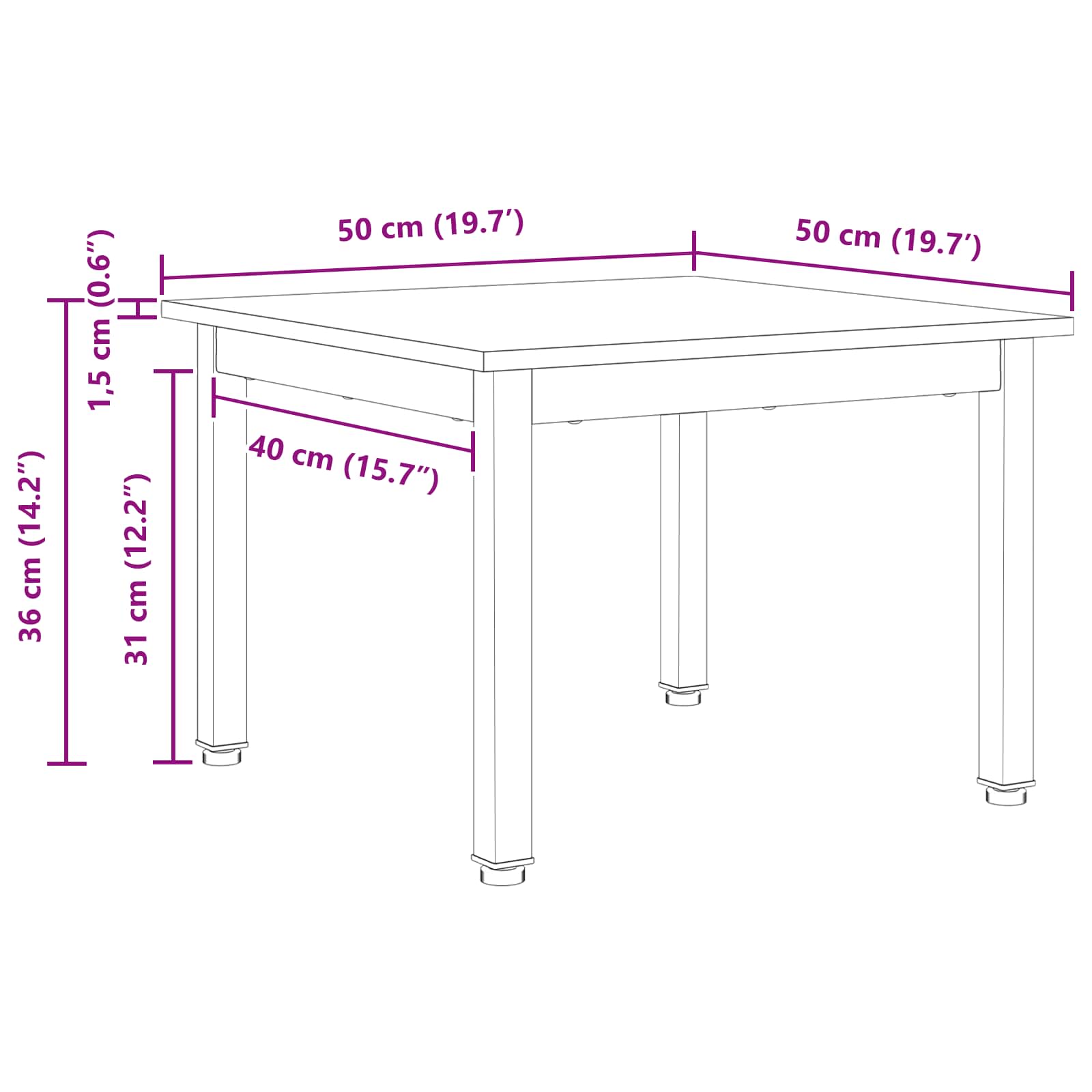 Salontafel Naturel 50 x 50 x 36 cm Massief grenenhout