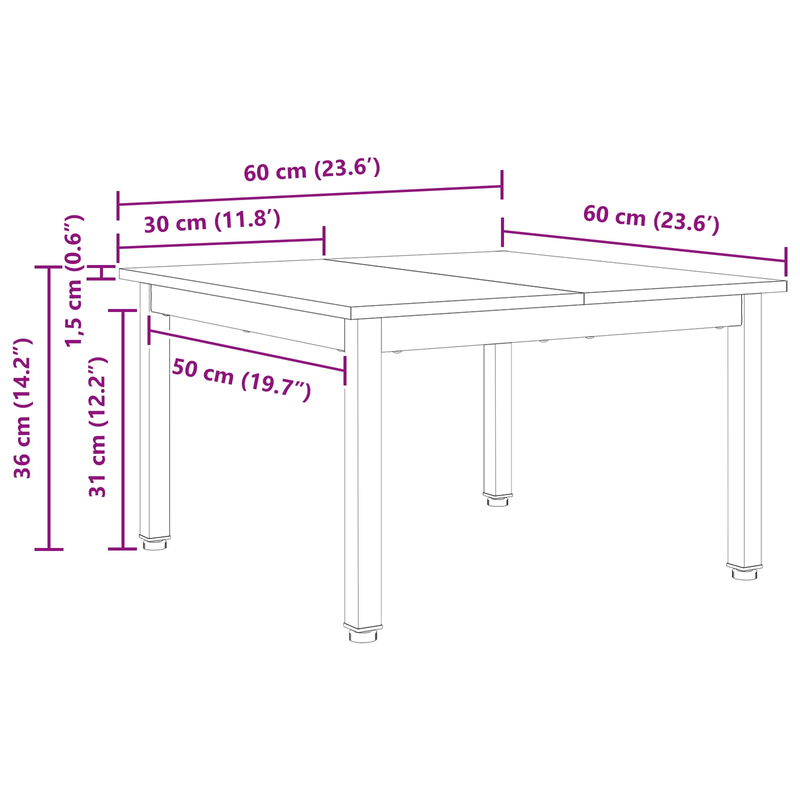 Salontafel Naturel 60 x 60 x 36 cm Massief grenenhout
