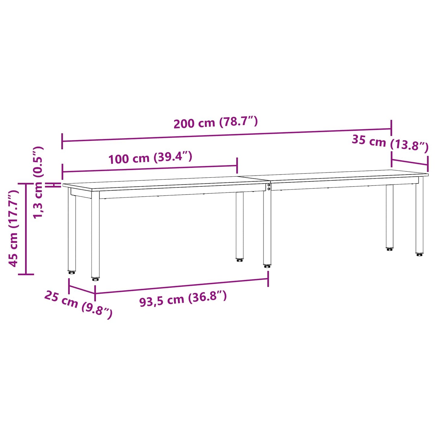 Bank Wit 200 x 35 x 45 cm Massief grenenhout